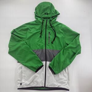 Under Armour Green Hooded Windbreaker Jacket Men’s LG Loose Fit Full Zip